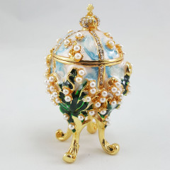 Copy Of Faberge 1979-003 egg jewelry box, white-blue