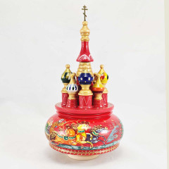 Musical cathedral - a breadboard model square large red, rotating, St. Basil's Cathedral, 25 cm