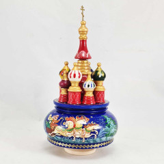 Musical cathedral - a breadboard model square large blue, rotating, St. Basil's Cathedral, 25 cm