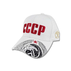 Headdress Baseball cap retro COAT OF ARMS OF THE USSR, red embroidery, white