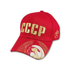 Headdress Baseball cap retro COAT OF ARMS OF the USSR, gold embroidery, red