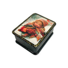 Lacquer Box with elements of hand painting Lacquer box Girl with a snowman, 9.5 by 7.5 cm.